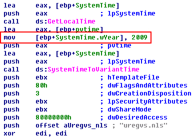 7.7 DDoS 분석 화면 - 악성코드에서 시스템날짜를 무조건 2009년으로 인식하도록 만든다
